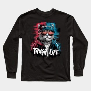 Thug Life Cat Design in Bold Colors Long Sleeve T-Shirt